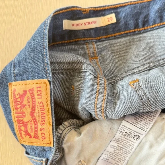 Levi’s Middy Straight Jeans Women’s 29 Blue Mid Rise Raw Hem Straight Leg Denim - Picture 6 of 7